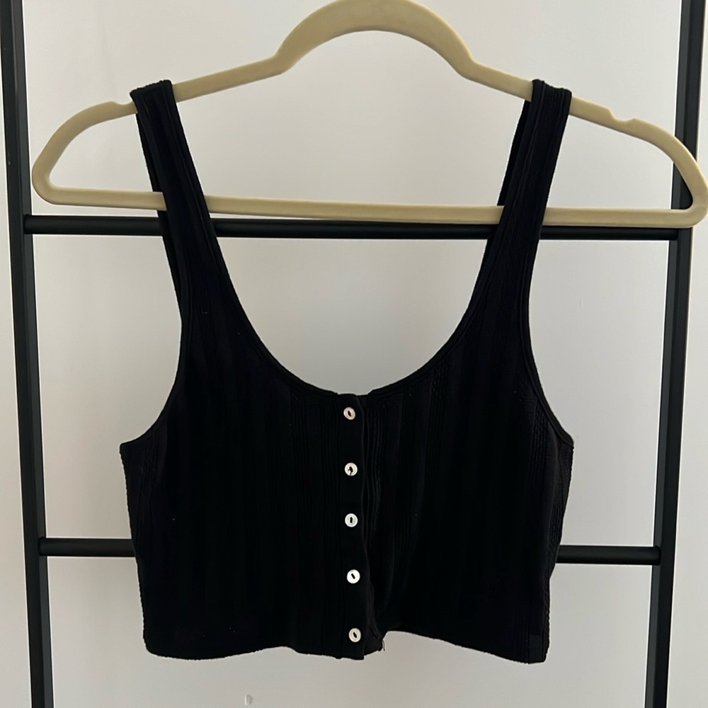 Free People Black Knit Crop Top